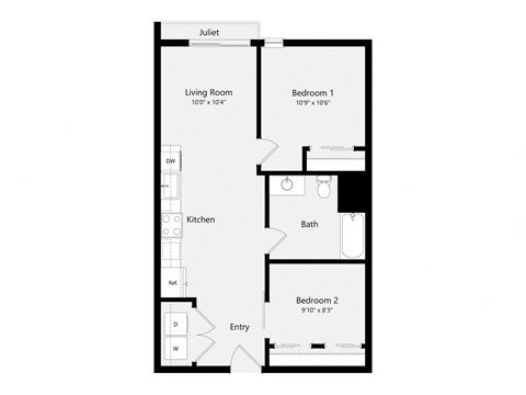 a floor plan of a unit with a bedroom and a living room